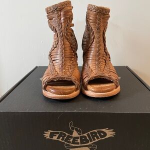 Freebird Brown Woven Leather Ankle Booties